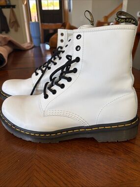 Dr. Martens White Leather 8-Eye Combat Boots with Black Laces